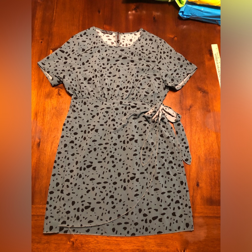 Black and Teal Patterned Midi Dress